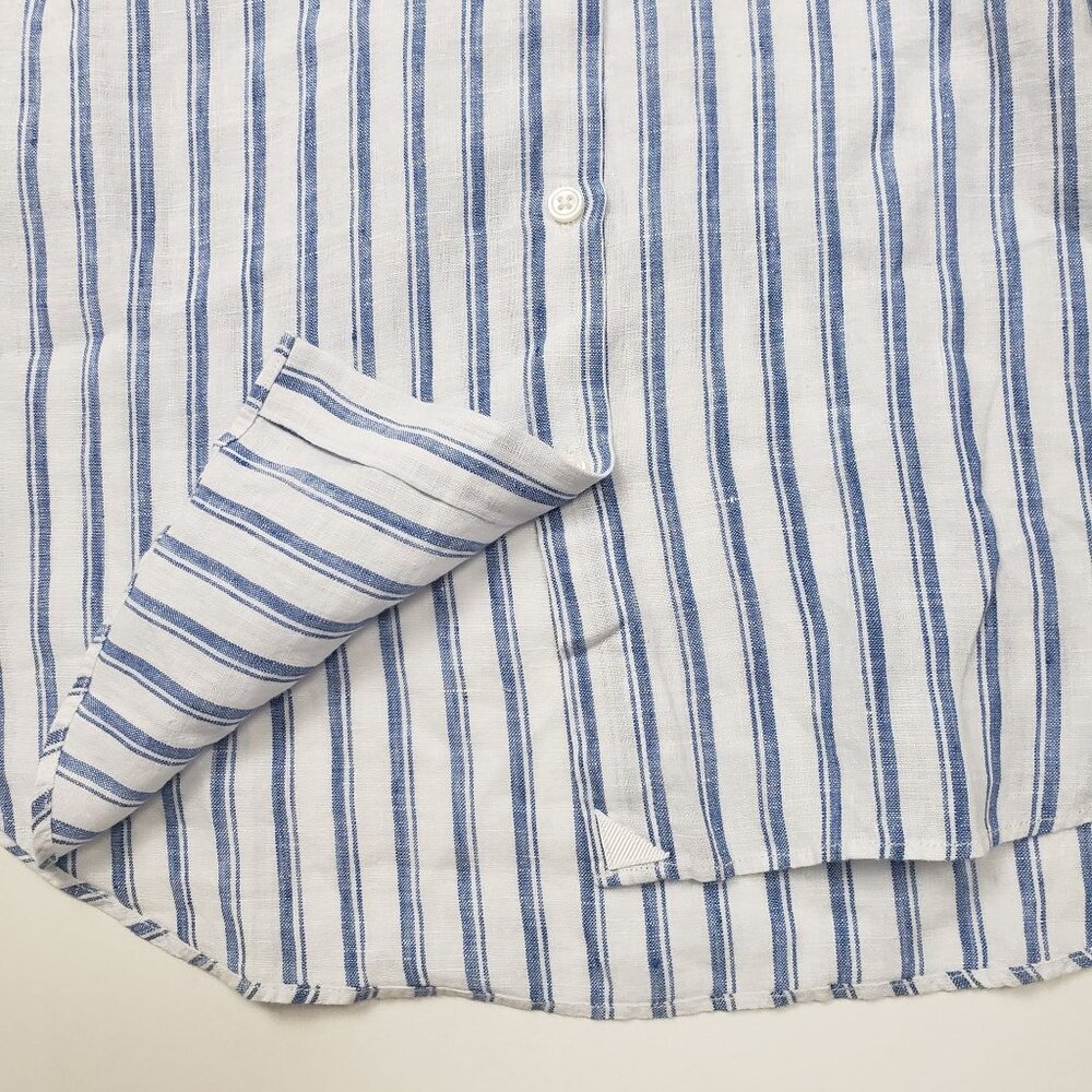 Untuckit Women Button-Up Linen Shirt Wehlen Blue White Stripe NWT/NWOT Pick Size - Picture 8 of 12
